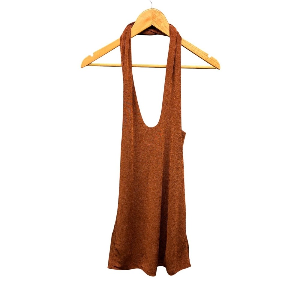 With Jéan Mini Dress Women's XXS Brown Rust Halter Neck Sleeveless Casual - Picture 3 of 9